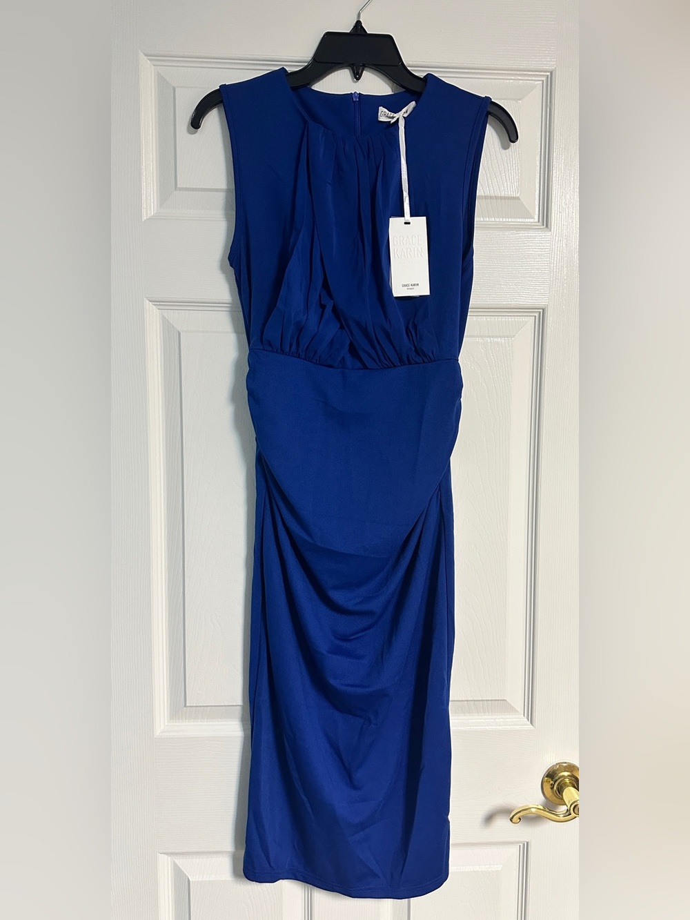 Grace Karin Royal Blue Ruched Waist Maxi Dress